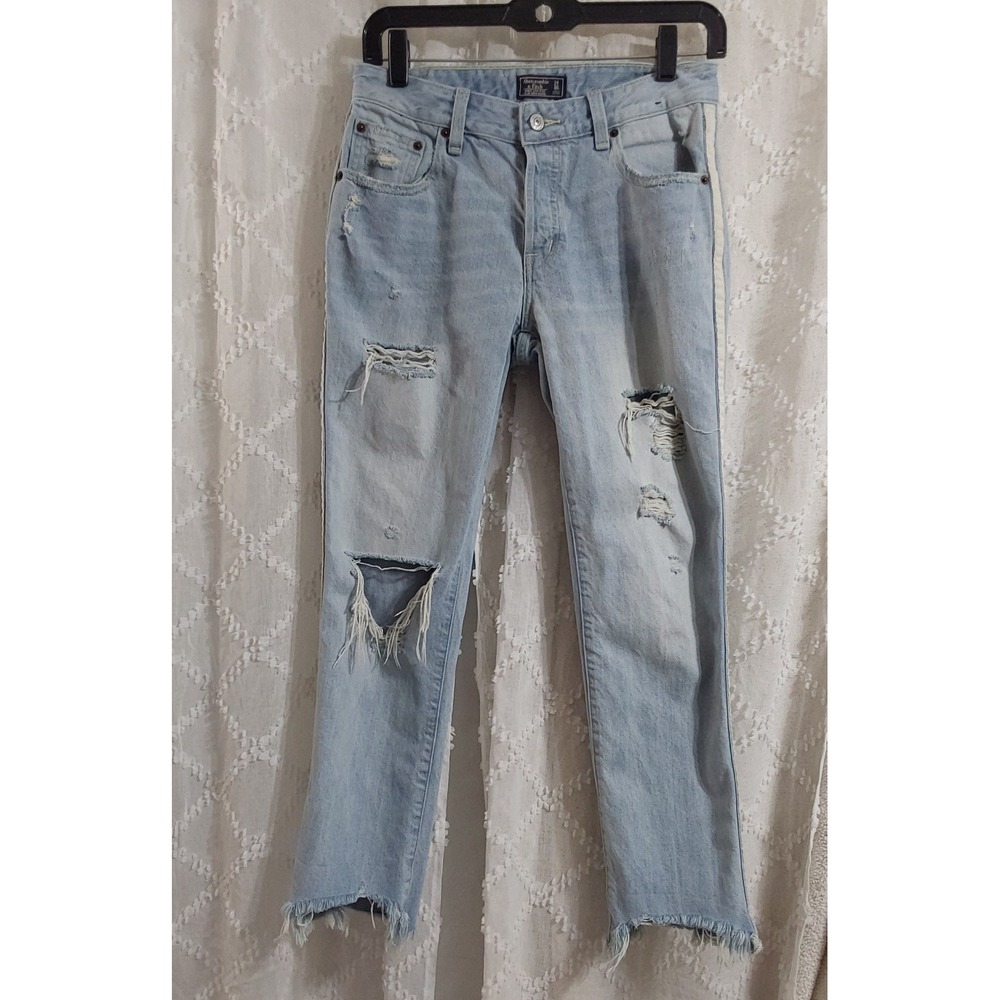 Abercrombie & Fitch Low Rise Slim Boyfriend Distressed Jeans Light Wash 24 00R